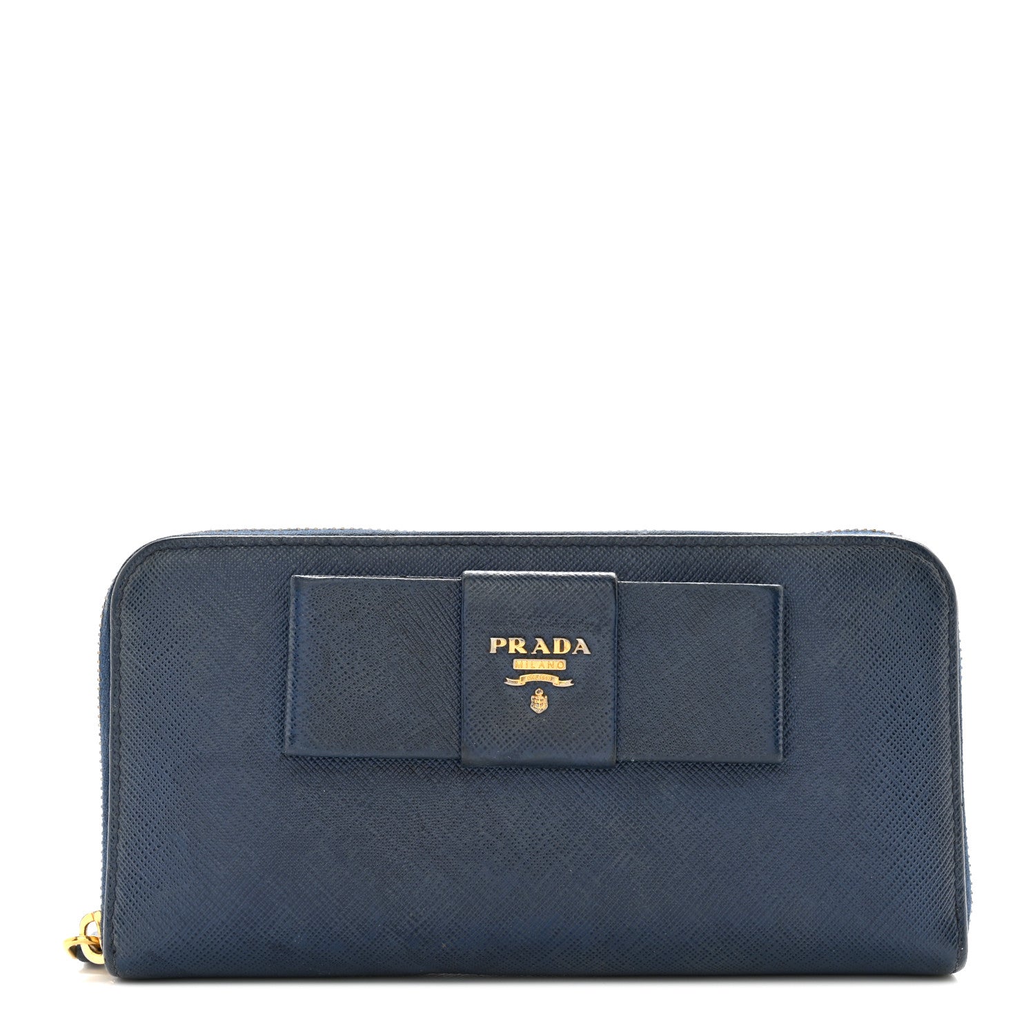 Prada Saffiano Fiocco Bow Zip Around Wallet Bluette 1 of 11