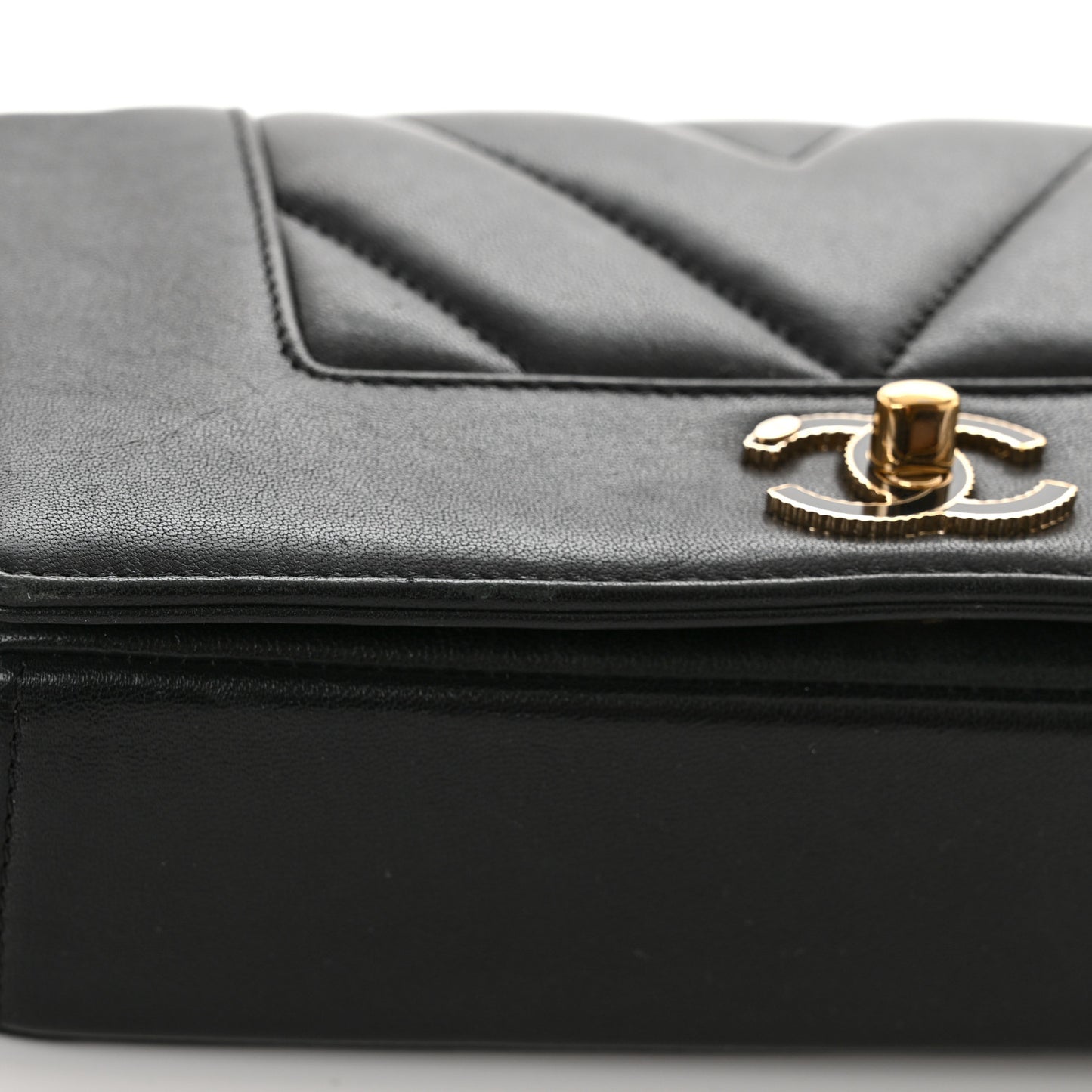 Sheepskin Chevron Quilted Small Vintage Mademoiselle Flap Black