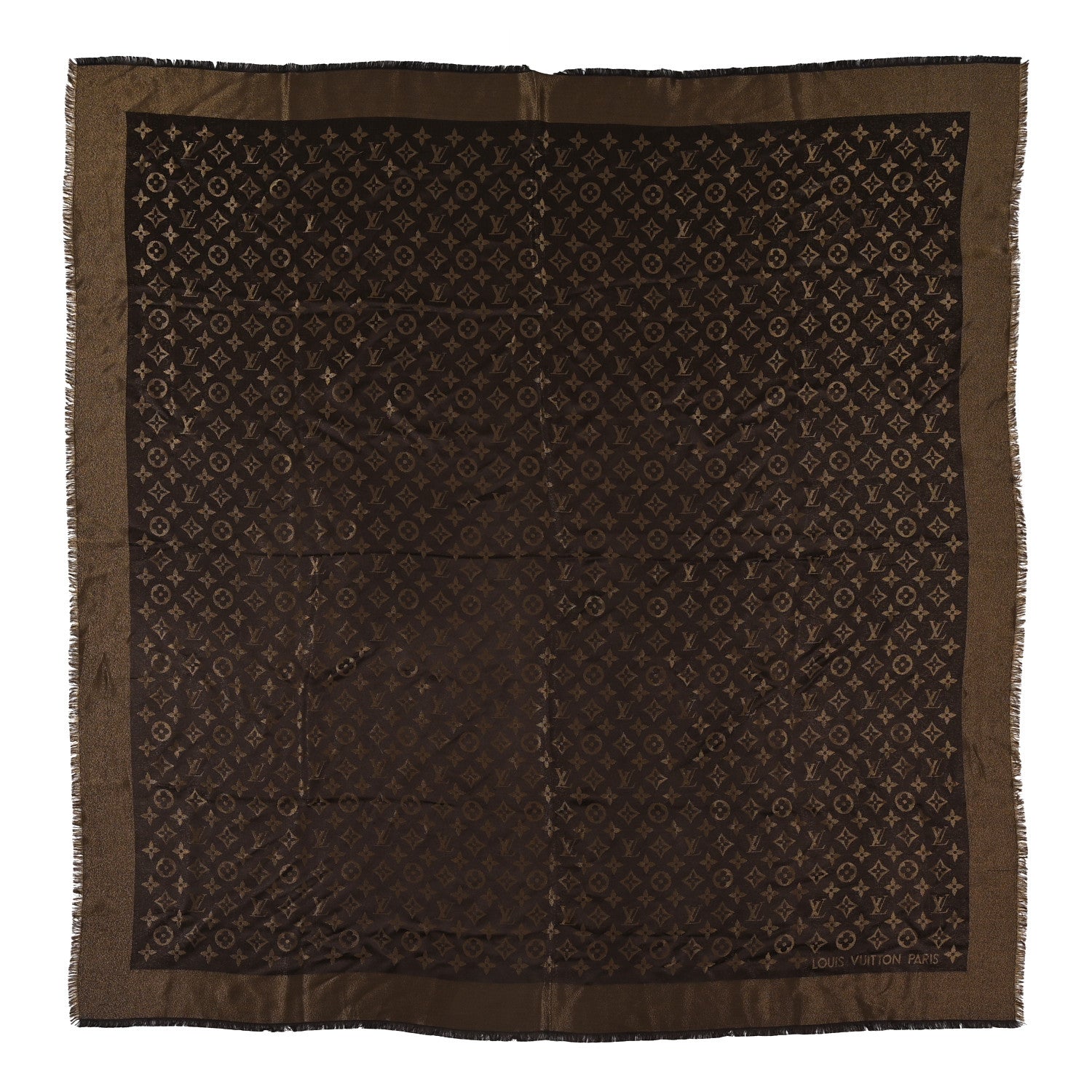 Louis Vuitton Silk Wool So Shine Monogram Shawl Gold 1 of 5