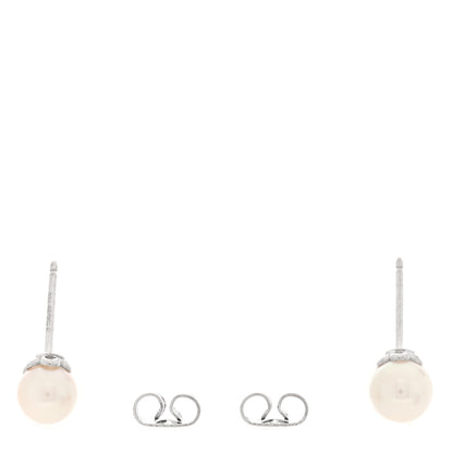 Tiffany 18K White Gold Diamond Akoya Cultured Pearl 6.5-7mm Signature Earrings 3 of 5
