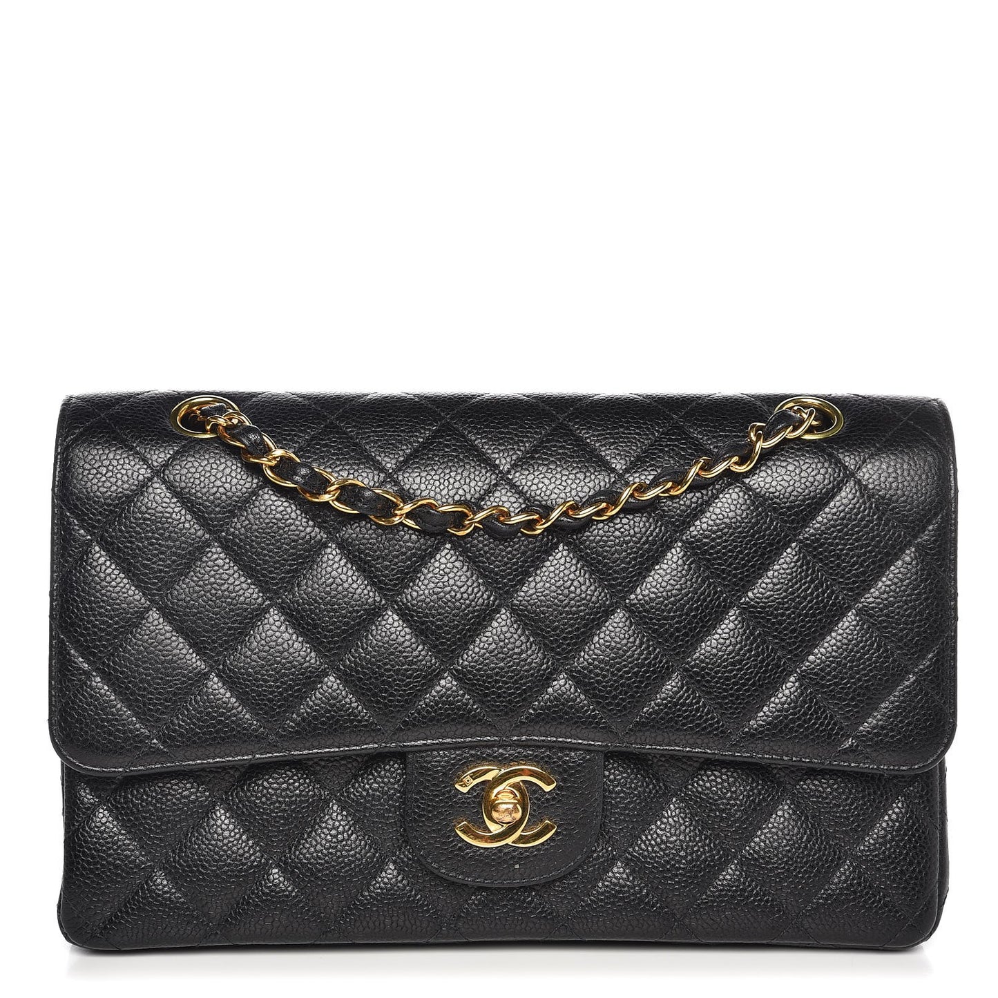 Caviar Quilted Medium Double Flap Black