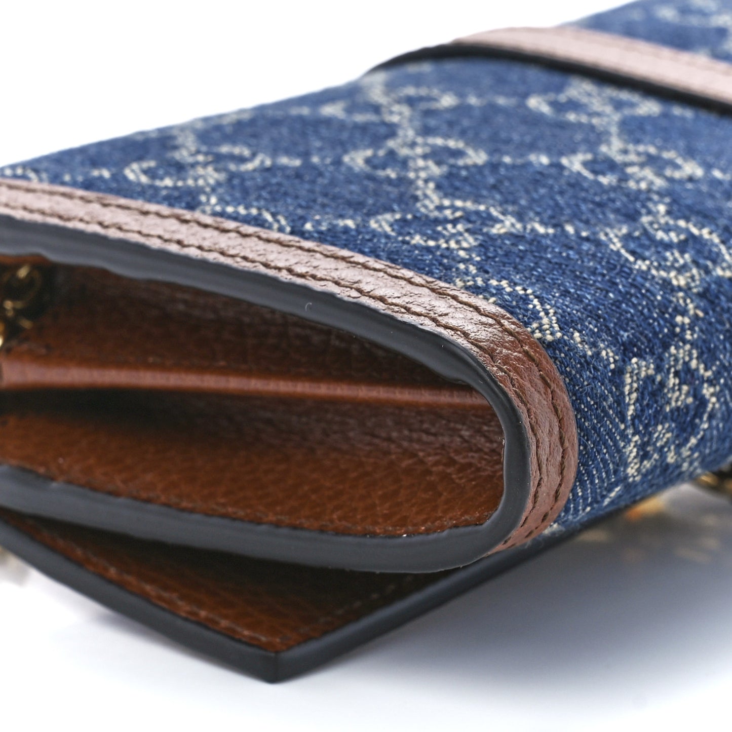New Denim GG Monogram Jackie 1961 Chain Wallet Blue Tea Cuir