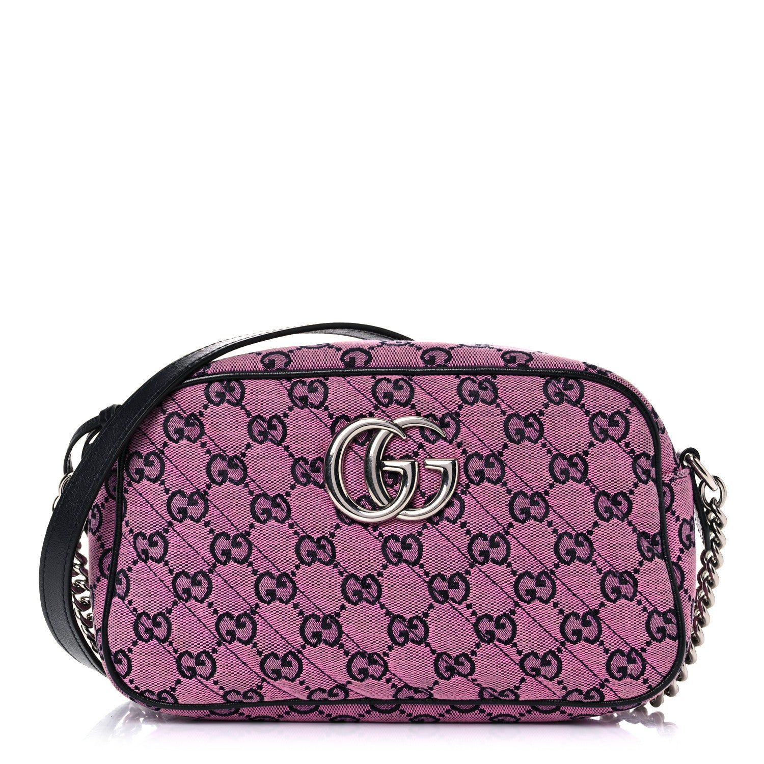 Gucci Monogram Multicolor Matelasse Diagonal Small GG Marmont Chain Shoulder Bag Pink Blue 1 of 19
