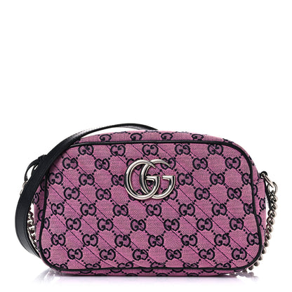 Gucci Monogram Multicolor Matelasse Diagonal Small GG Marmont Chain Shoulder Bag Pink Blue 1 of 19