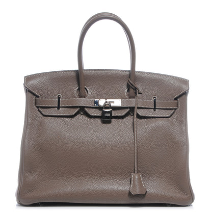Hermes Taurillon Clemence Birkin 35 Etoupe 1 of 10