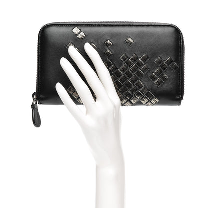 Bottega Veneta Nappa Ricamo Placcato Zip Around Wallet Nero Black 2 of 8