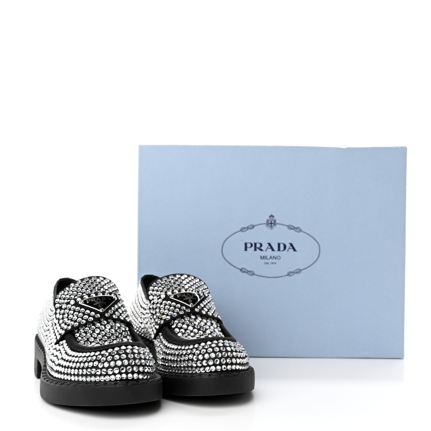 Prada Satin Crystal Metal Triangle Logo 50mm Loafers 38 Cristal 10 of 10