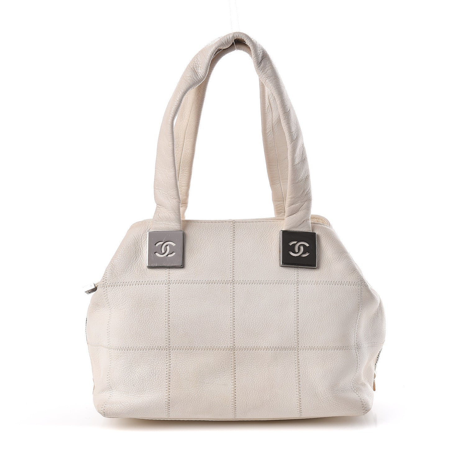 Caviar Square Stitched Large Tote White