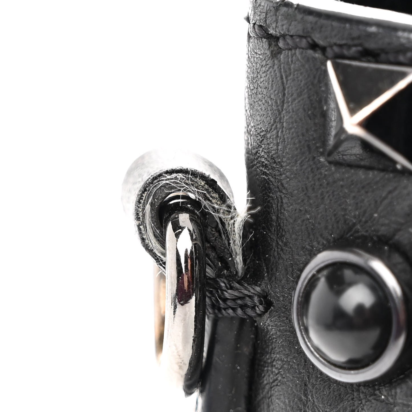 Pebbled Calfskin Onyx Medium Rockstud Rolling Flap Saddle Bag Black