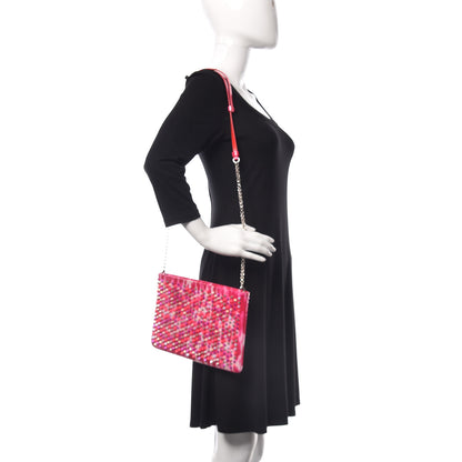 Christian Louboutin Patent Glittart Studded Loubiposh Chain Clutch Shocking Pink 2 of 12