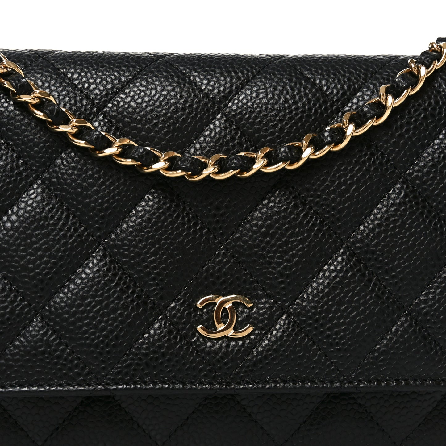 Caviar Quilted Wallet on Chain WOC Black