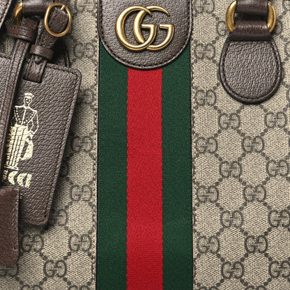 Gucci GG Supreme Monogram Textured Dollar Calfskin Web Medium Ophidia Top Handle Duffle Bag Beige Ebony New Acero 8 of 10