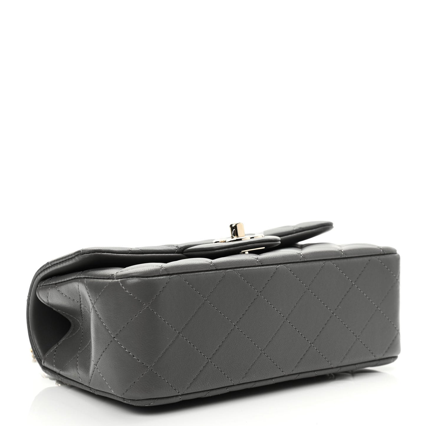 Lambskin Quilted Mini Top Handle Rectangular Flap Dark Grey