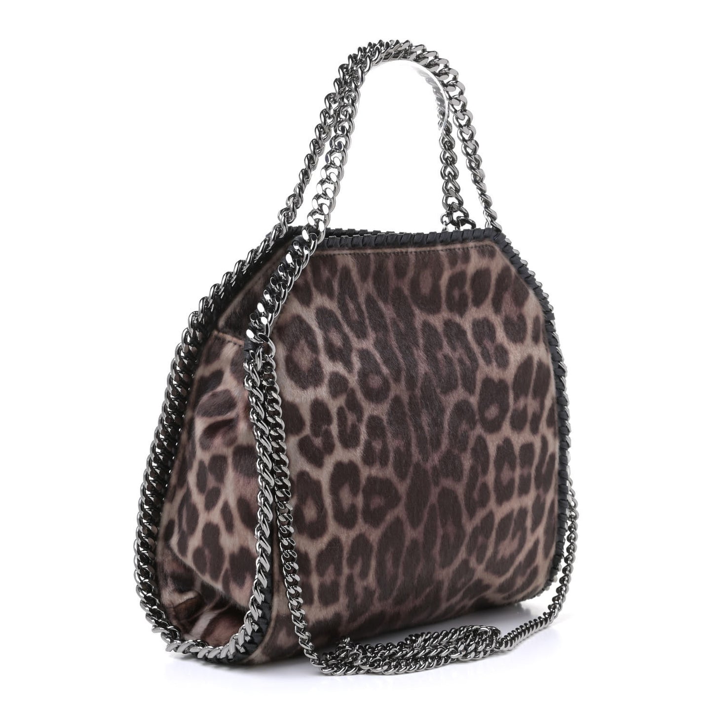 Faux Calf Hair Leopard Print Mini Falabella Fold Over Tote Black
