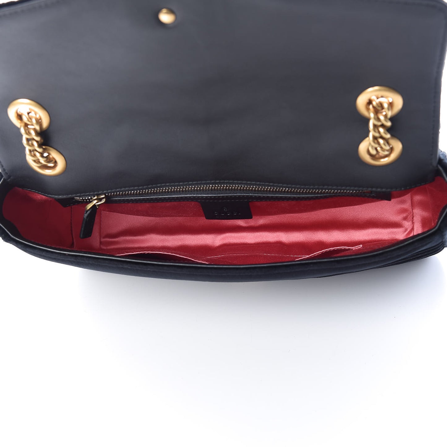Velvet Matelasse Medium GG Marmont Shoulder Bag Black
