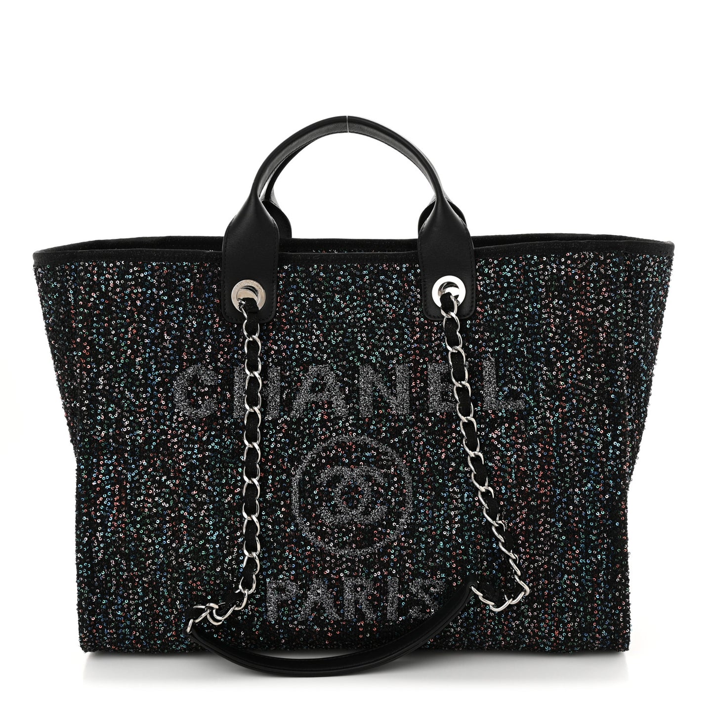 Viscose Sequins Medium Deauville Tote Black