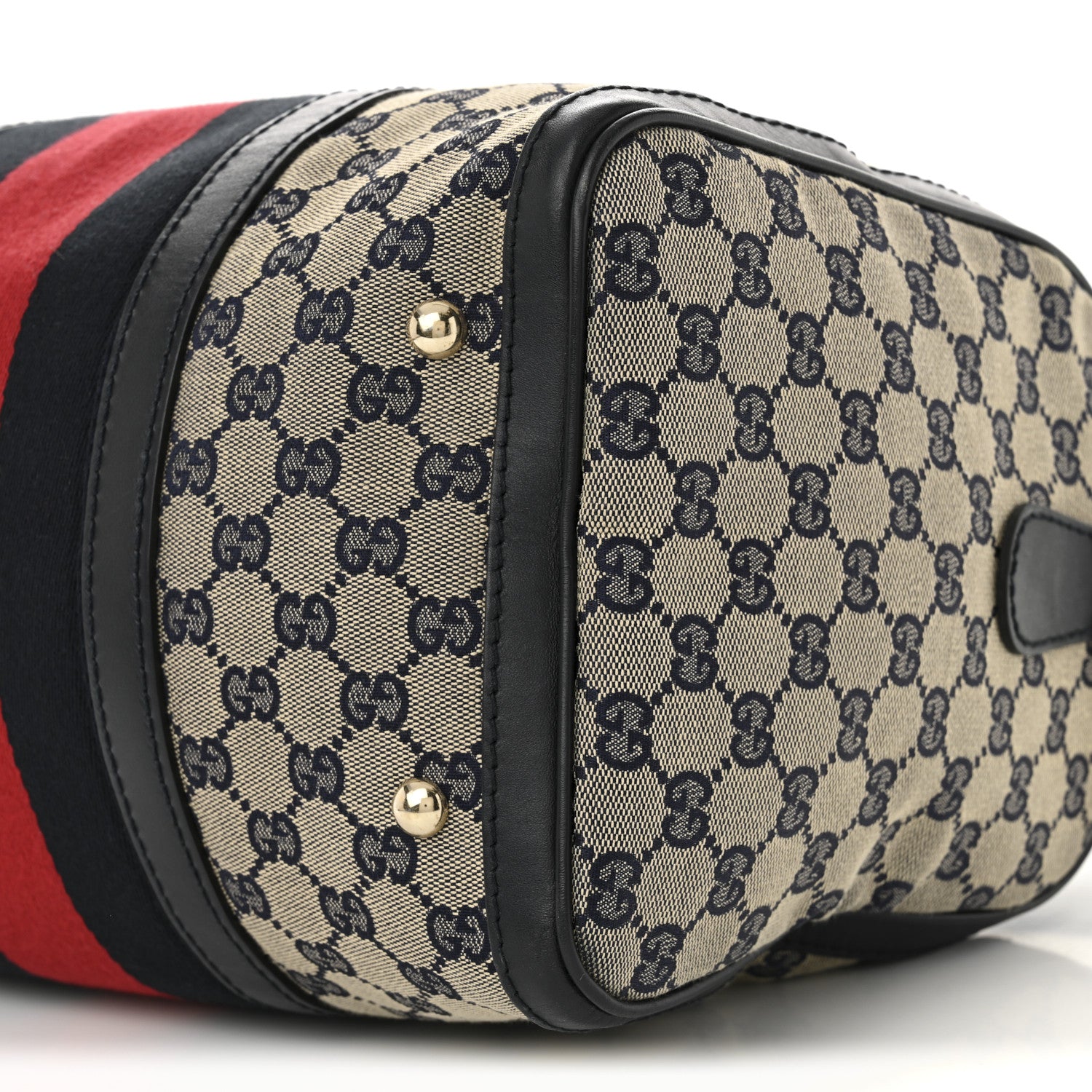 Gucci Monogram Selleria Calfskin Vintage Web Medium Boston Beige Blue 27 of 31