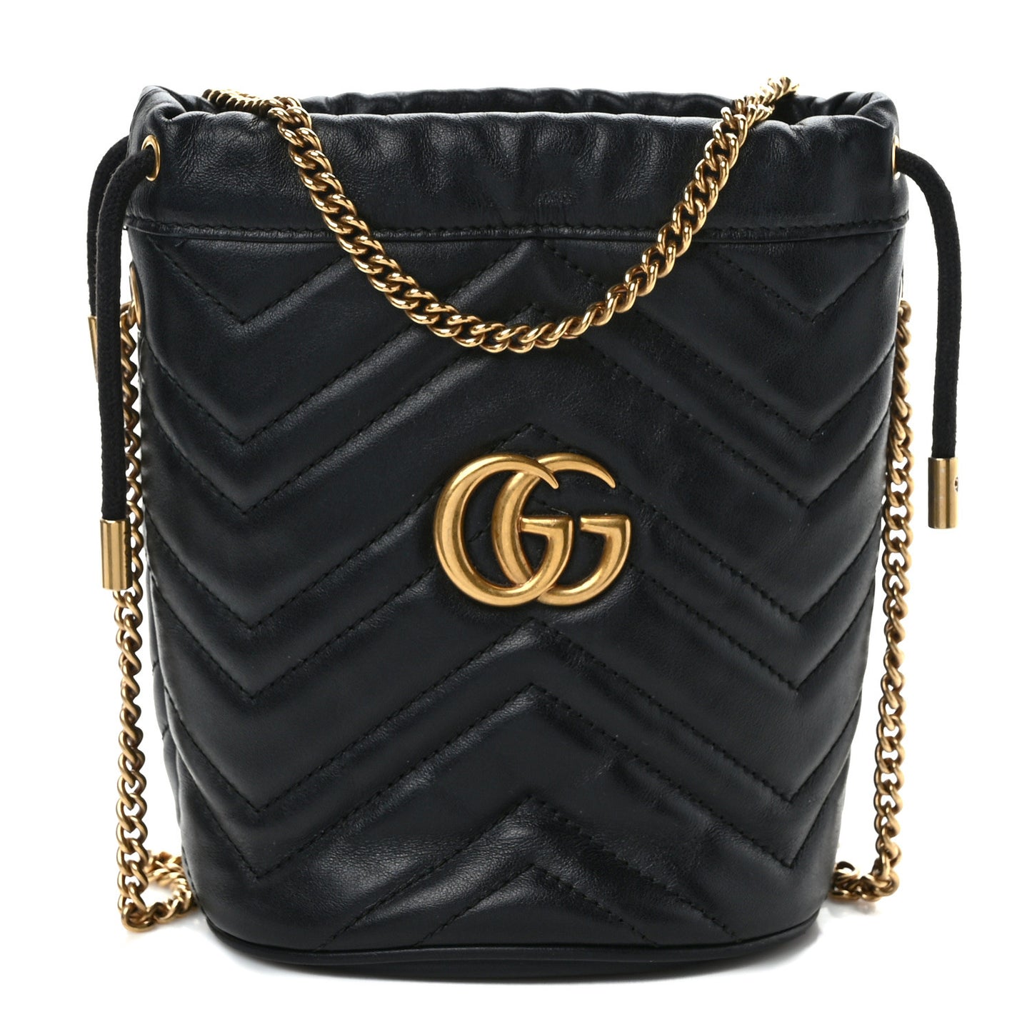 Calfskin Matelasse Mini GG Marmont 2.0 Bucket Bag Black