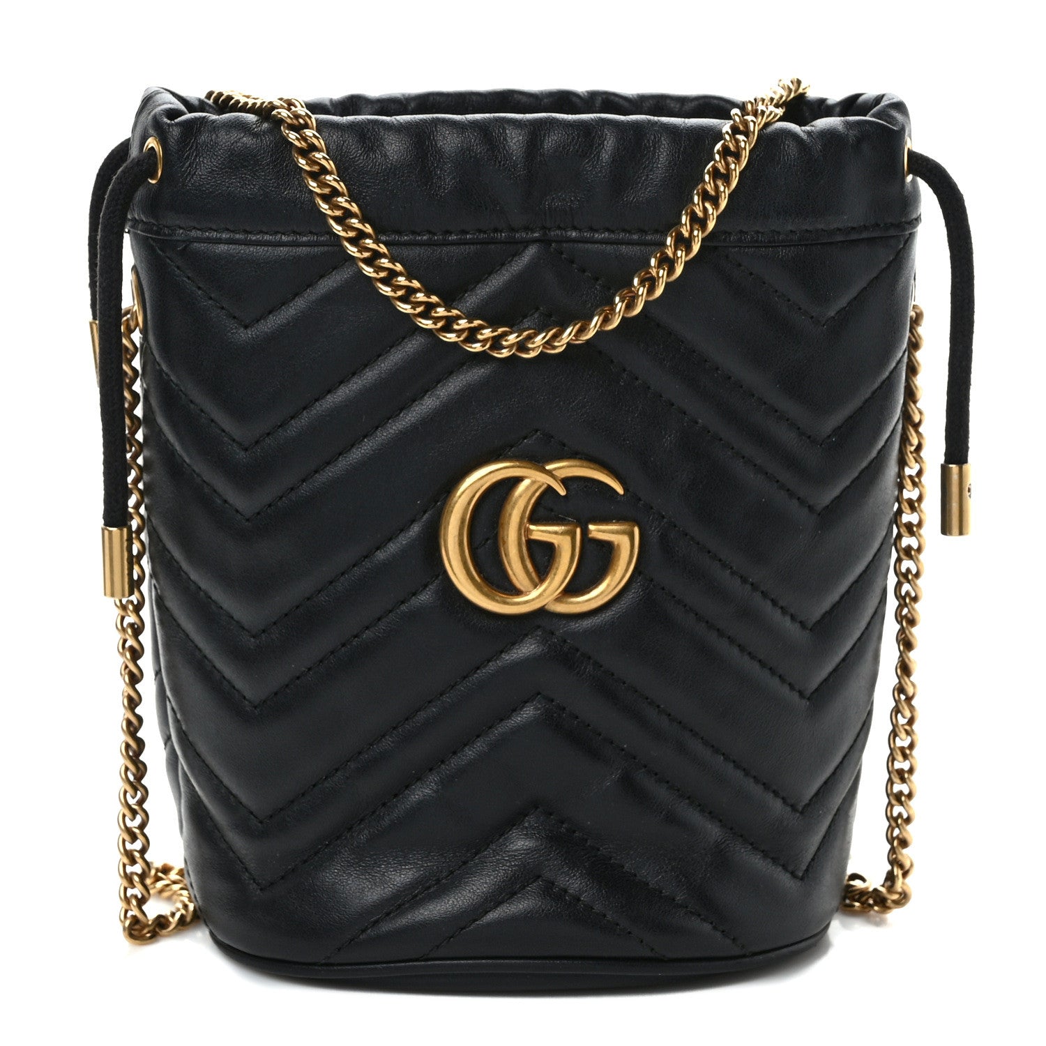 Gucci Calfskin Matelasse Mini GG Marmont 2.0 Bucket Bag Black 1 of 9