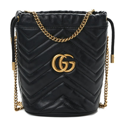 Gucci Calfskin Matelasse Mini GG Marmont 2.0 Bucket Bag Black 1 of 9