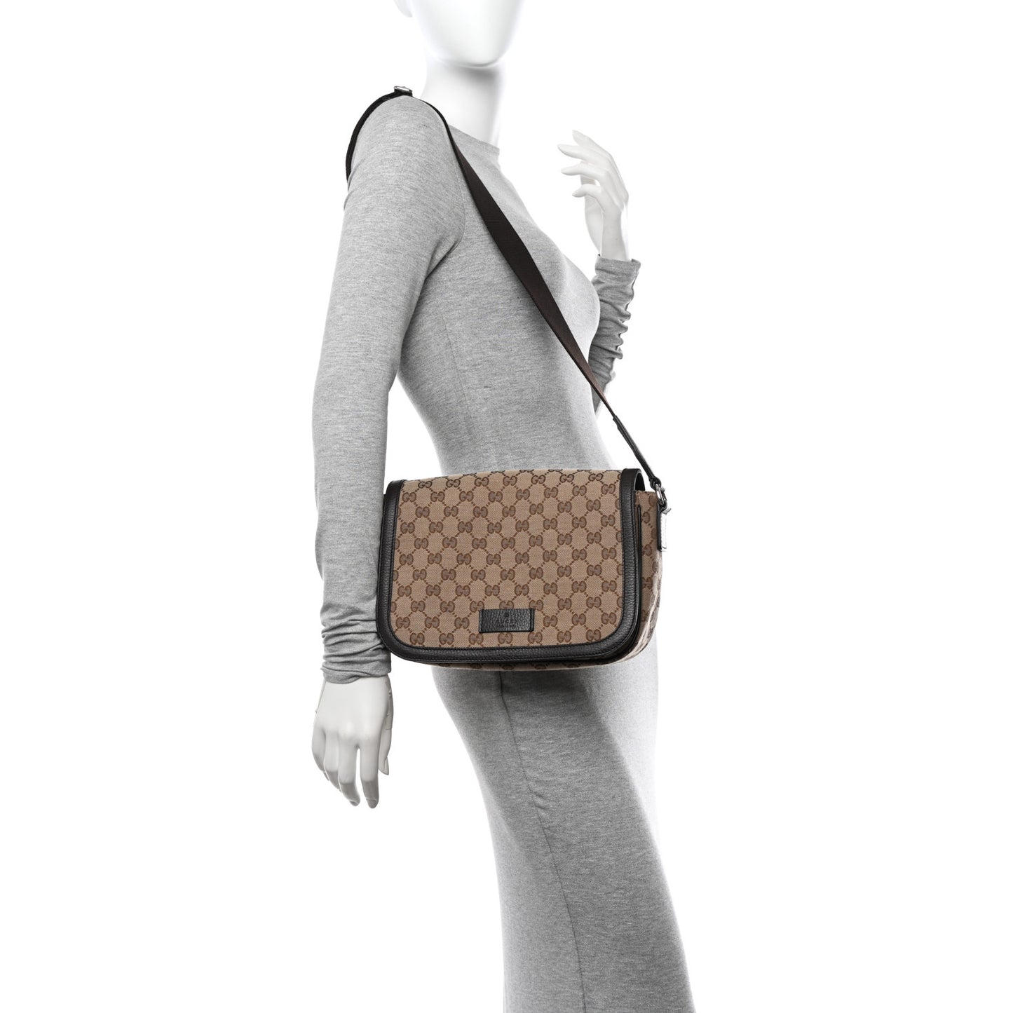 Monogram Flap Messenger Bag Beige Dark Brown