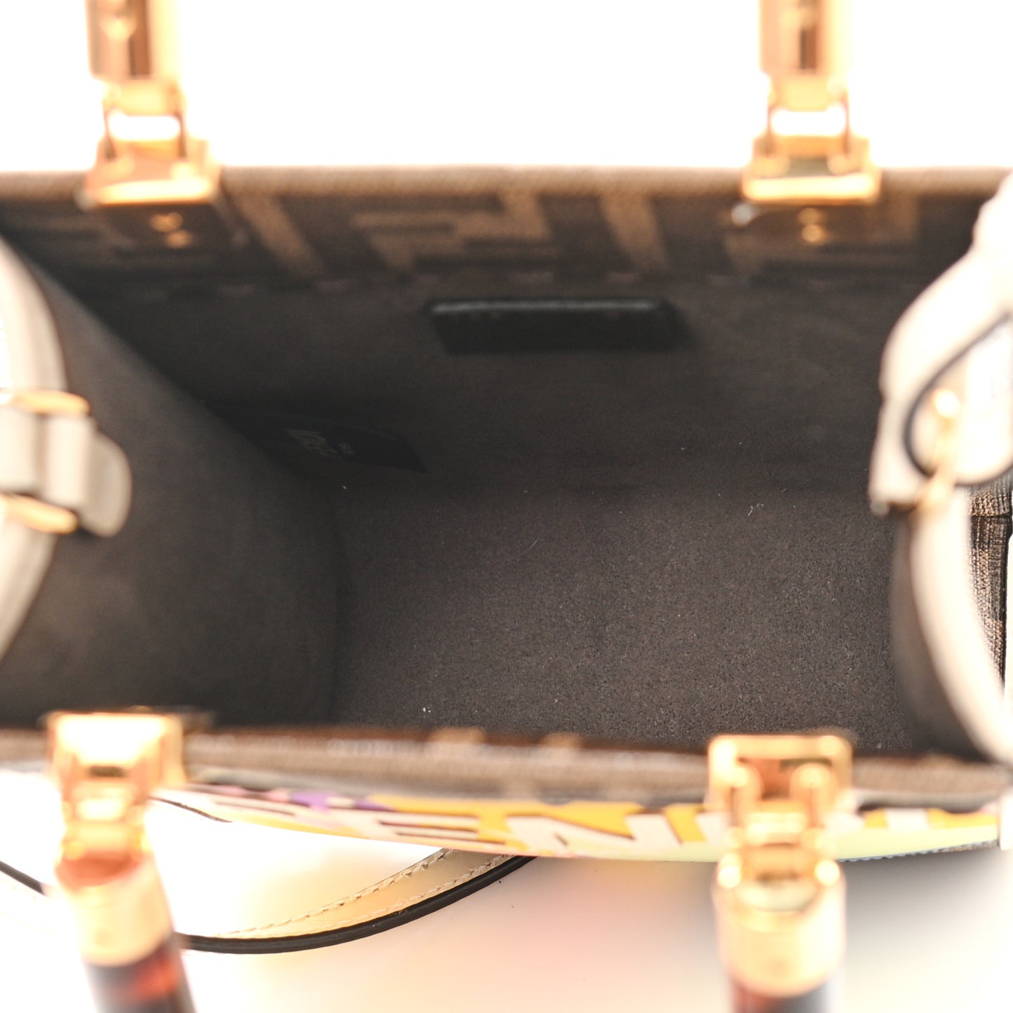 Glazed Fabric Vitello King Plexiglass FF 1974 Logo Hairdo Girls Inlay Mini Fendi Sunshine Shopper Tote Mogano Panna Multicolor