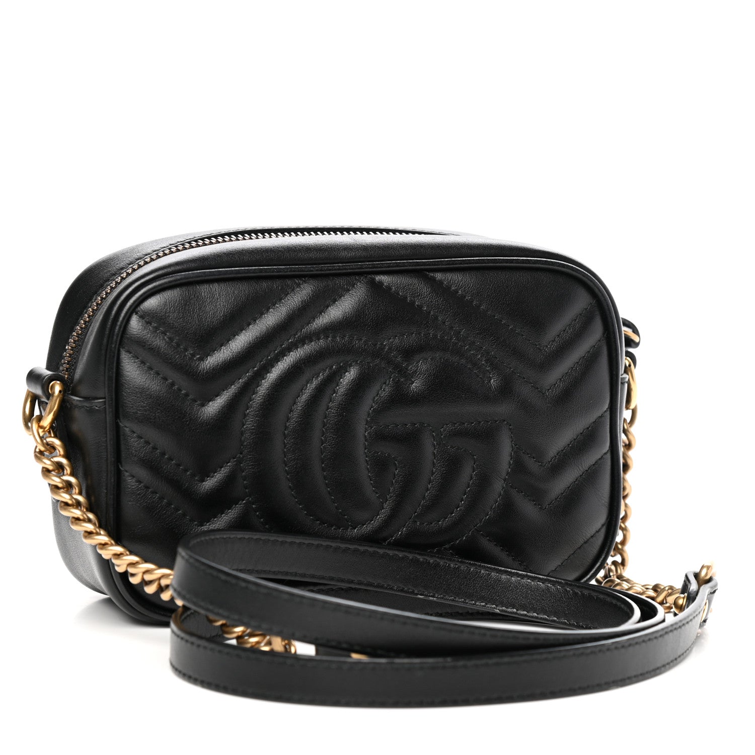 Gucci Calfskin Matelasse Mini GG Marmont Chain Shoulder Bag Black 3 of 10