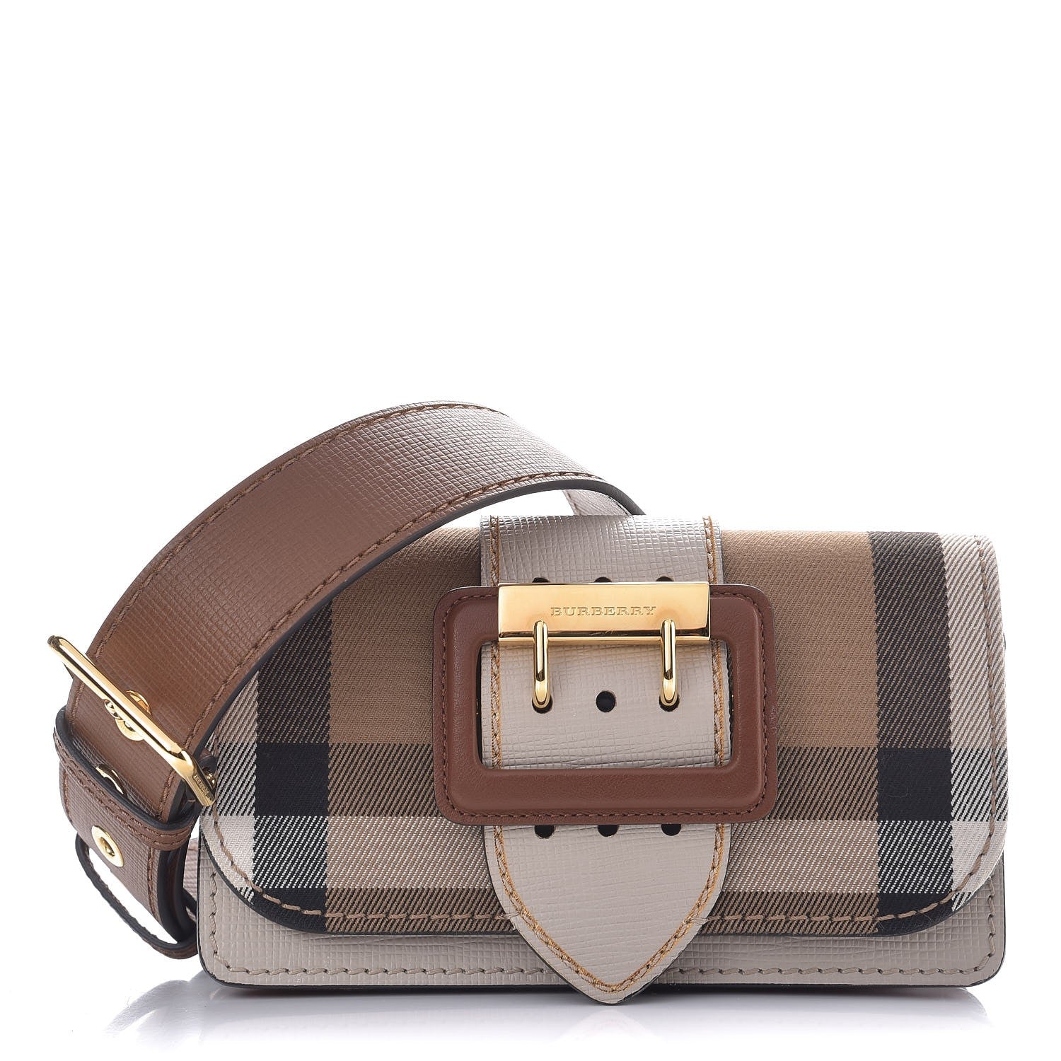 Burberry House Check Bridle Calfskin Small Madison Buckle Bag Limestone 1 of 8