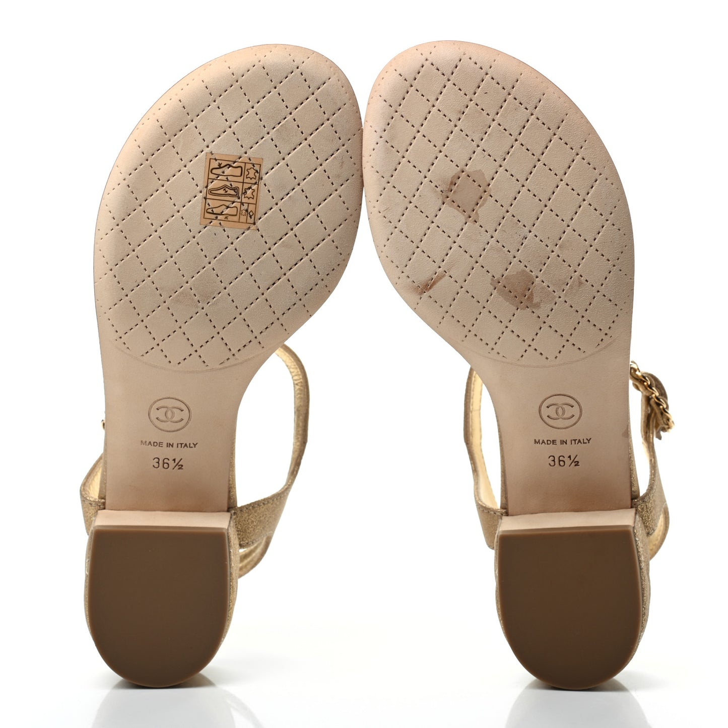 Metallic Lambskin Chain CC Logo Thong Sandals 36.5 Gold