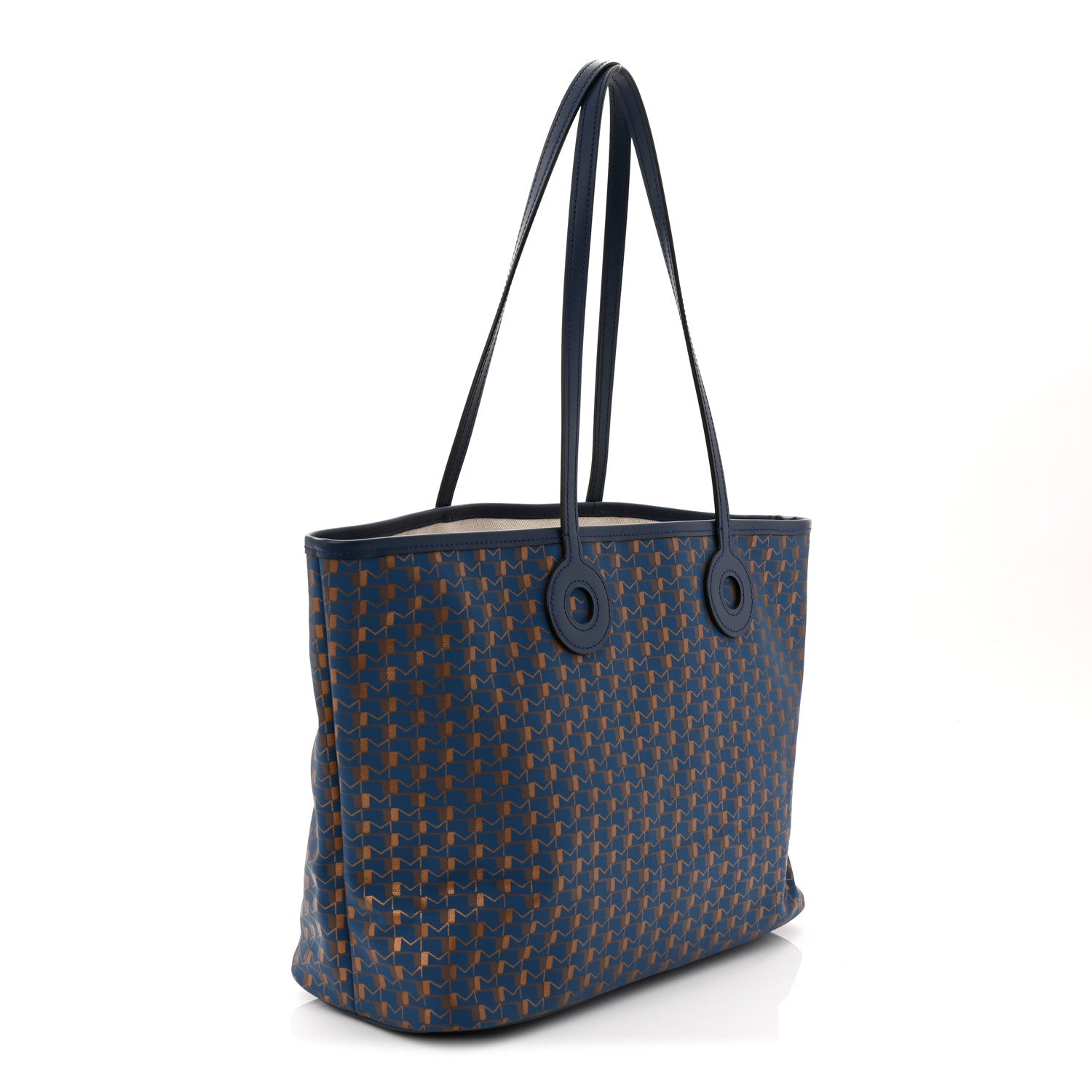 Moynat Grained Calfskin Canvas 1920 Oh! Tote Ruban MM  Indigo Bronze 3 of 10