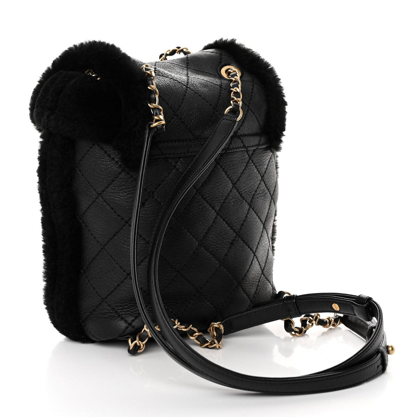 Lambskin Shearling Quilted CC Backpack Black