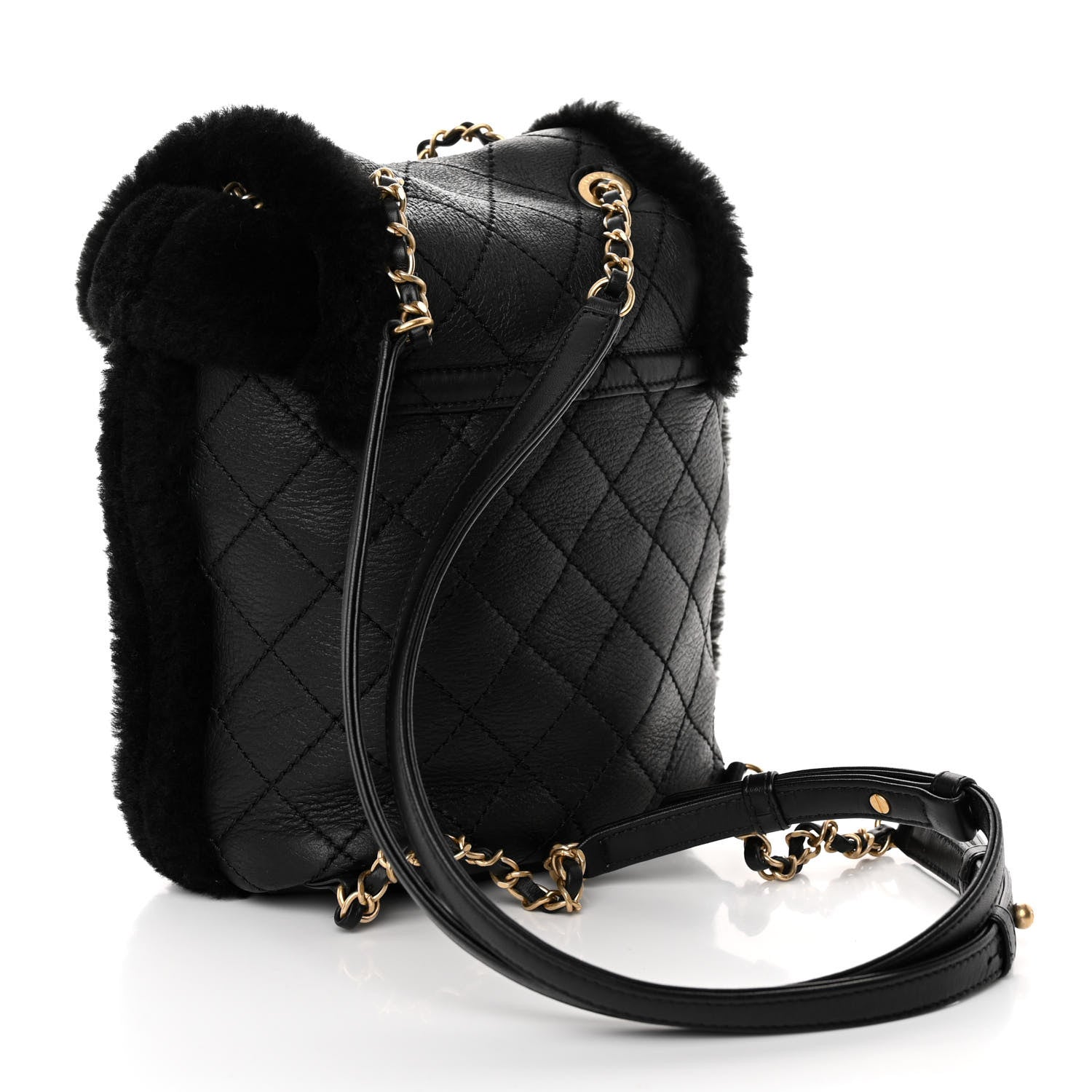 Chanel Lambskin Shearling Quilted CC Backpack Black 3 of 9