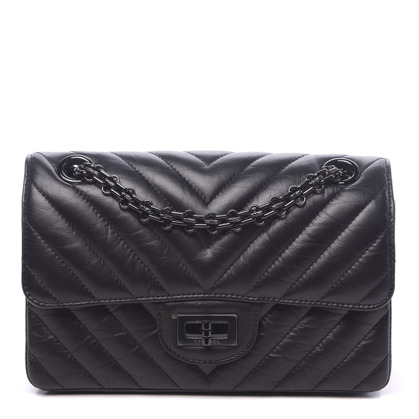 Aged Calfskin Chevron Quilted 2.55 Reissue Mini Flap So Black