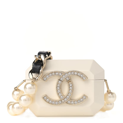 Chanel Resin Crystal Pearl Airpod Pro Case Necklace Gold White Pearly Black 1 of 8