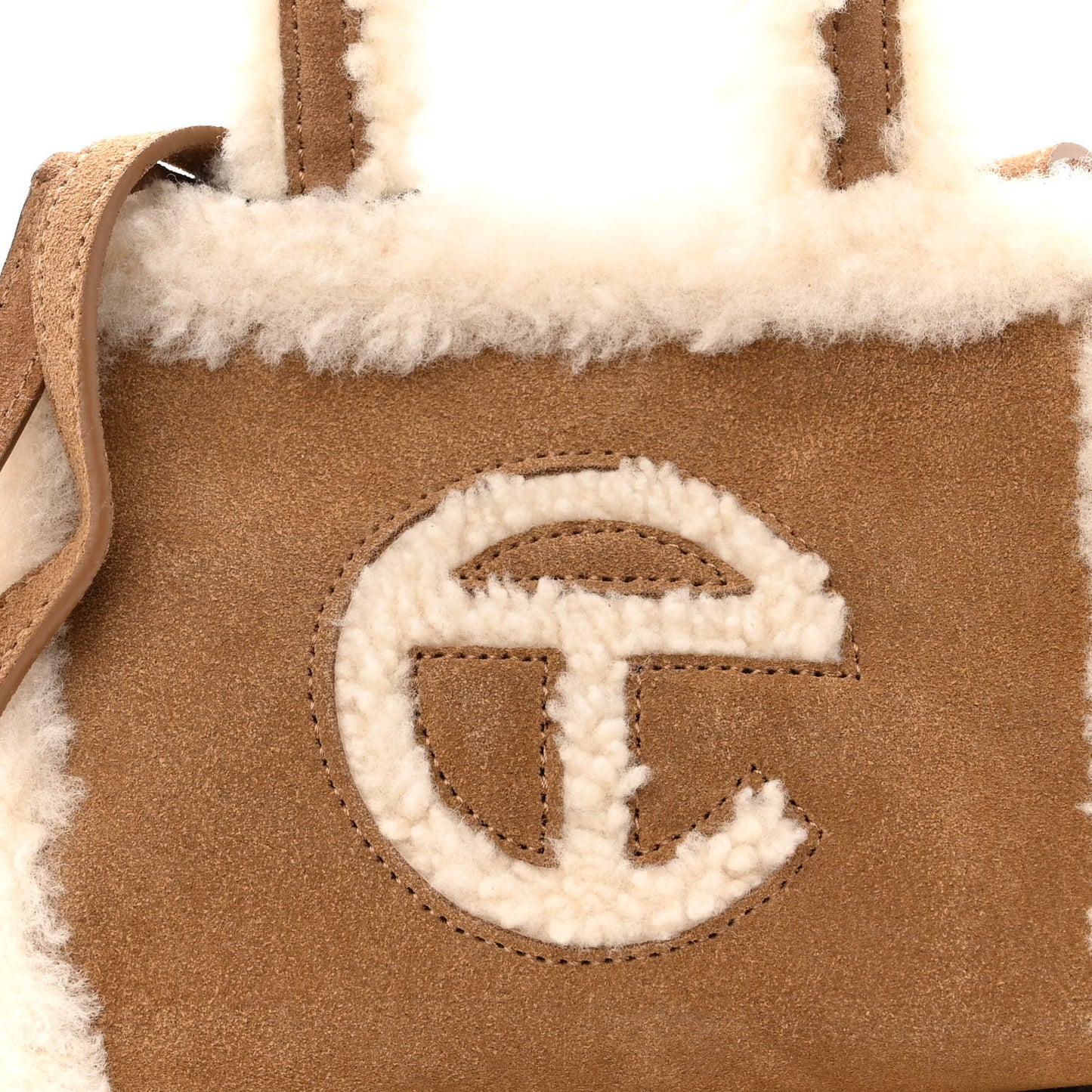 X UGG Suede Shearling Small Shopping Bag Chestnut