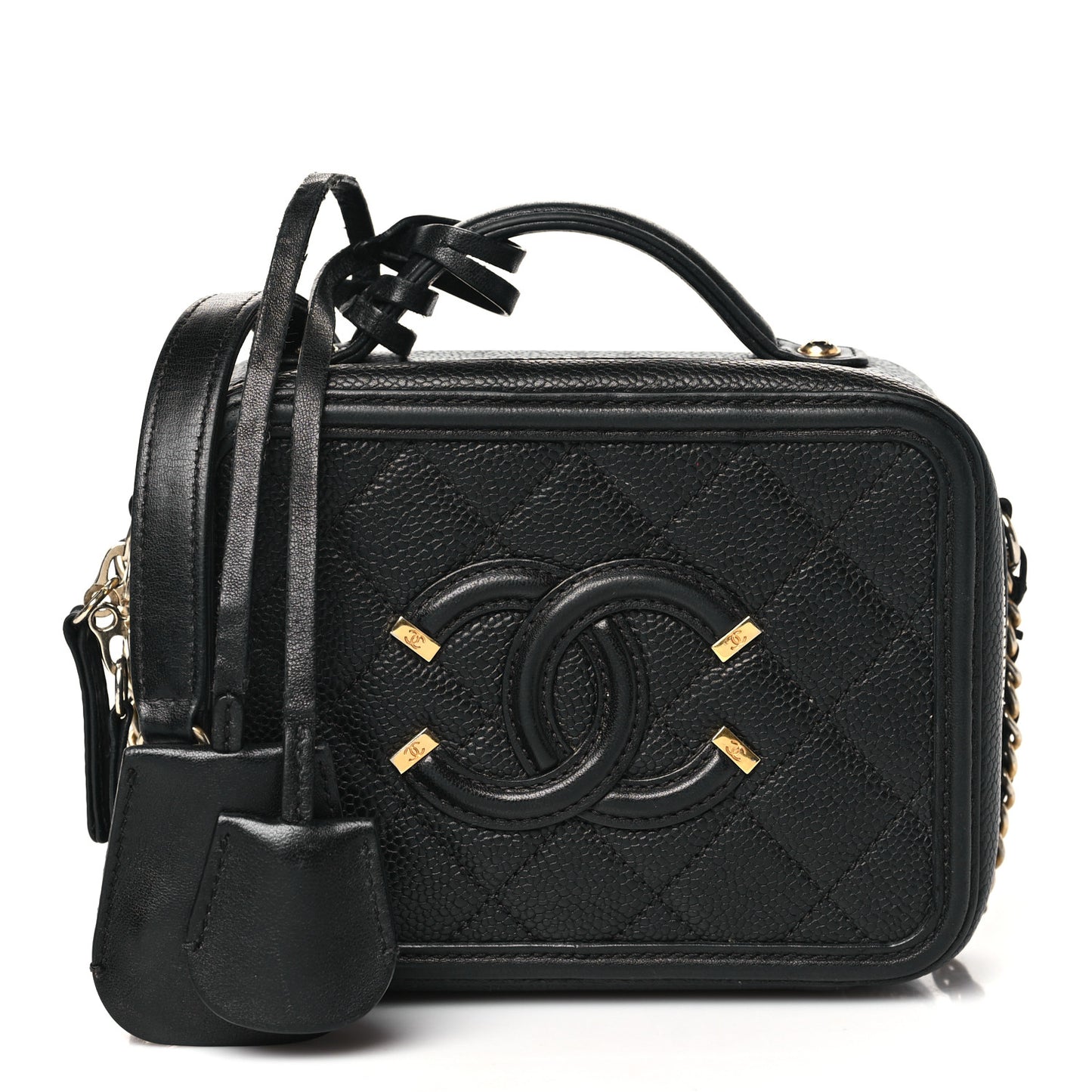 Caviar Quilted Small CC Filigree Vanity Case Black