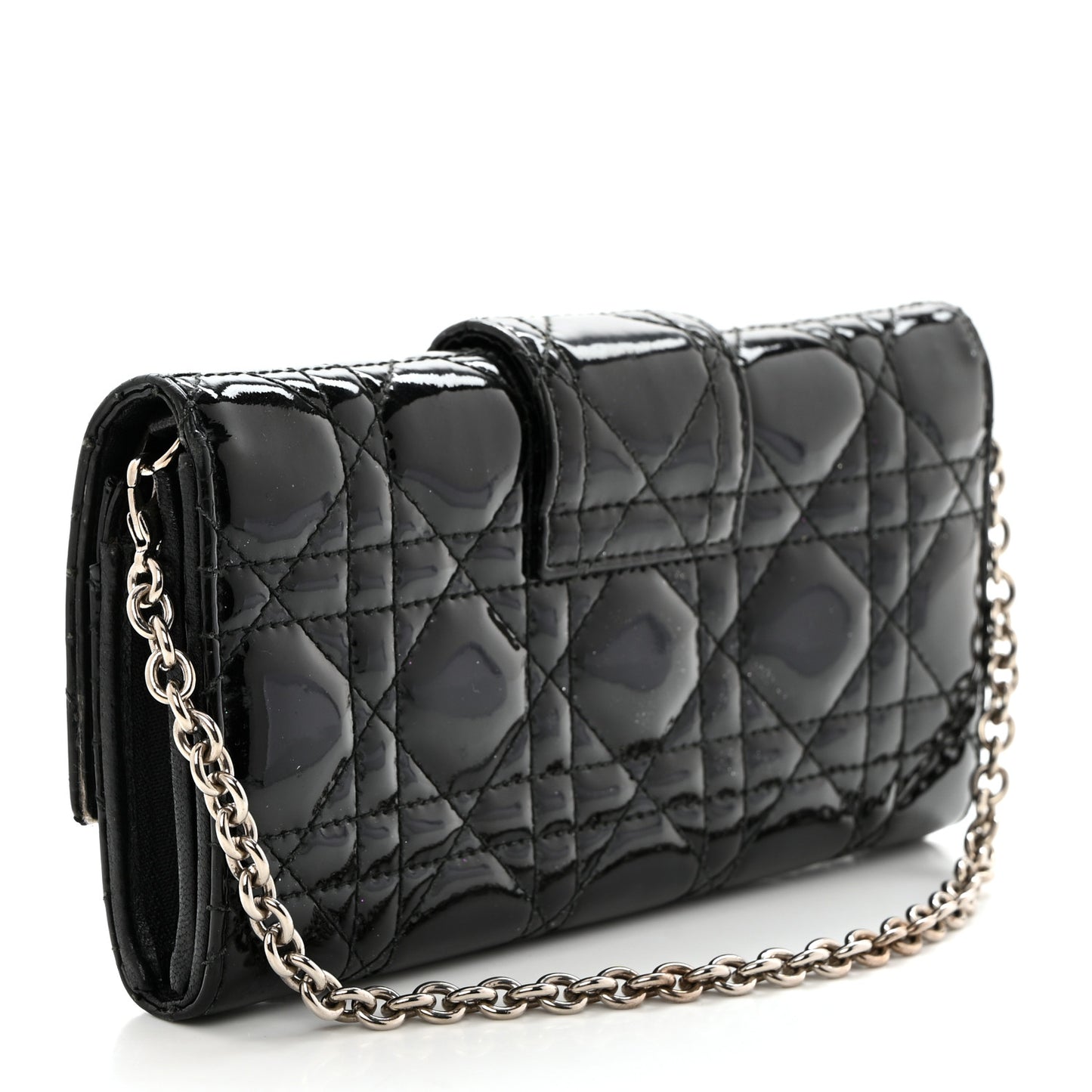 Patent Cannage Miss Dior Chain Wallet Black