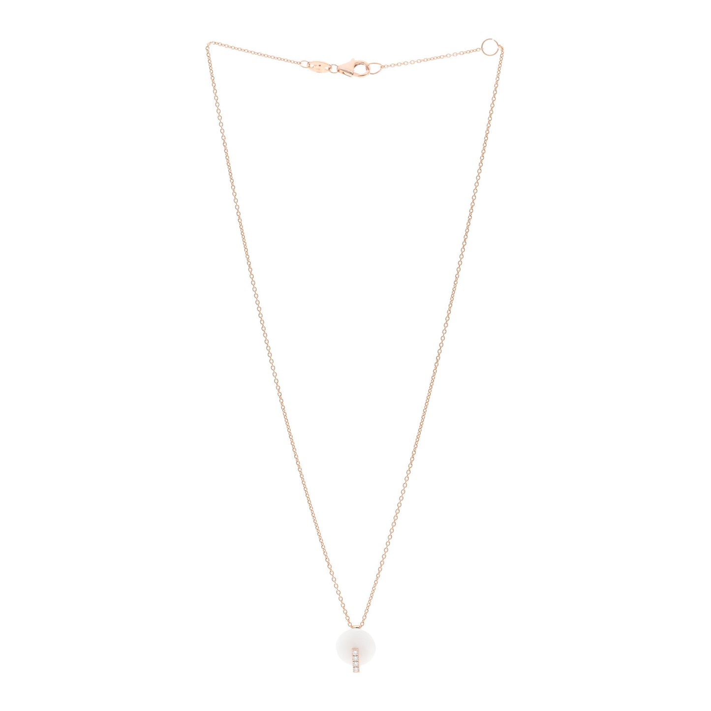 18K Rose Gold Diamond White Nephrite Disc Pendant Necklace