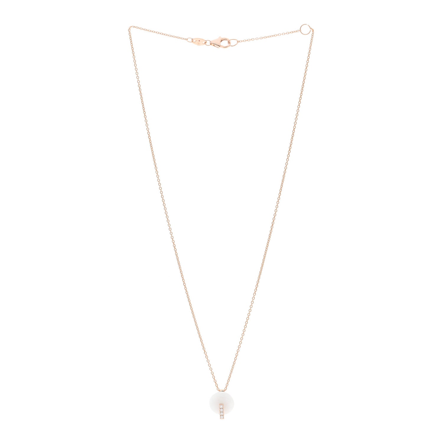 Roberto Coin 18K Rose Gold Diamond White Nephrite Disc Pendant Necklace 3 of 4