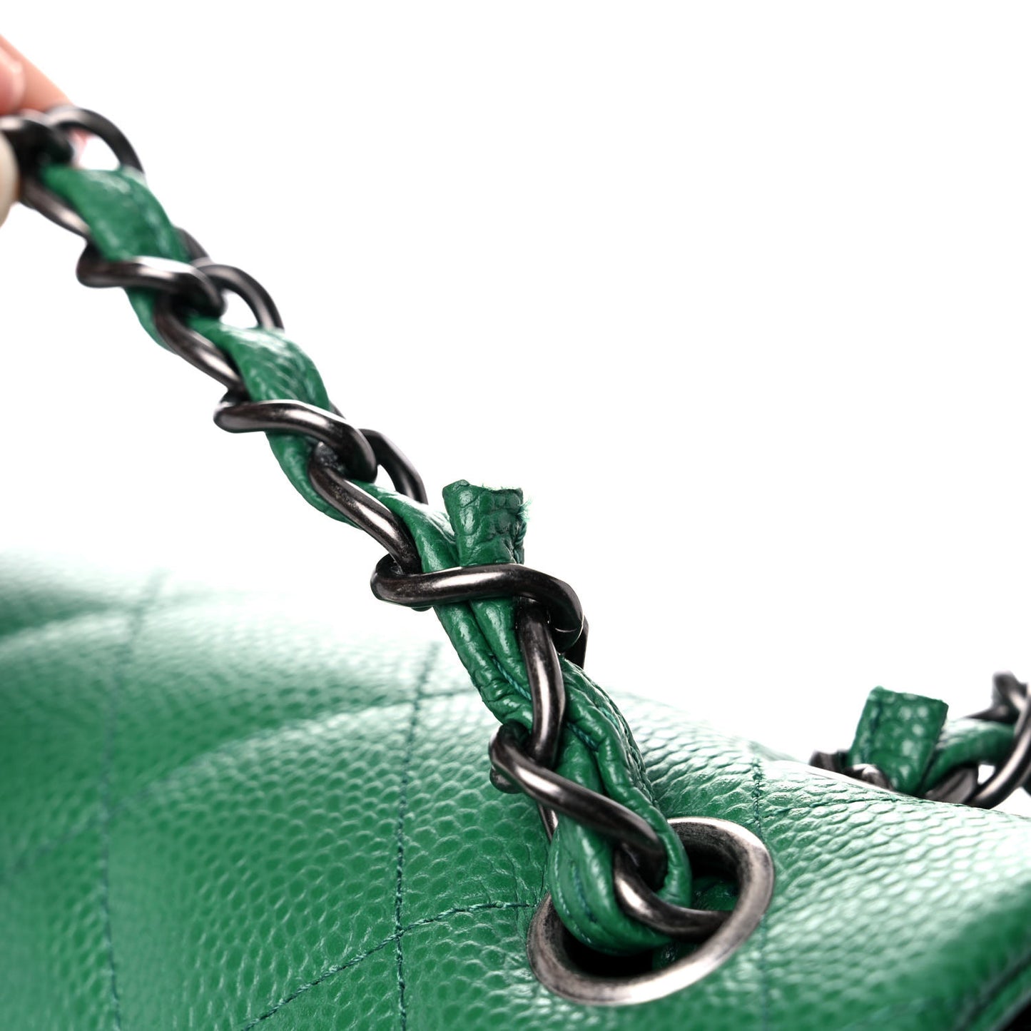 Caviar Quilted Jumbo Double Flap Green