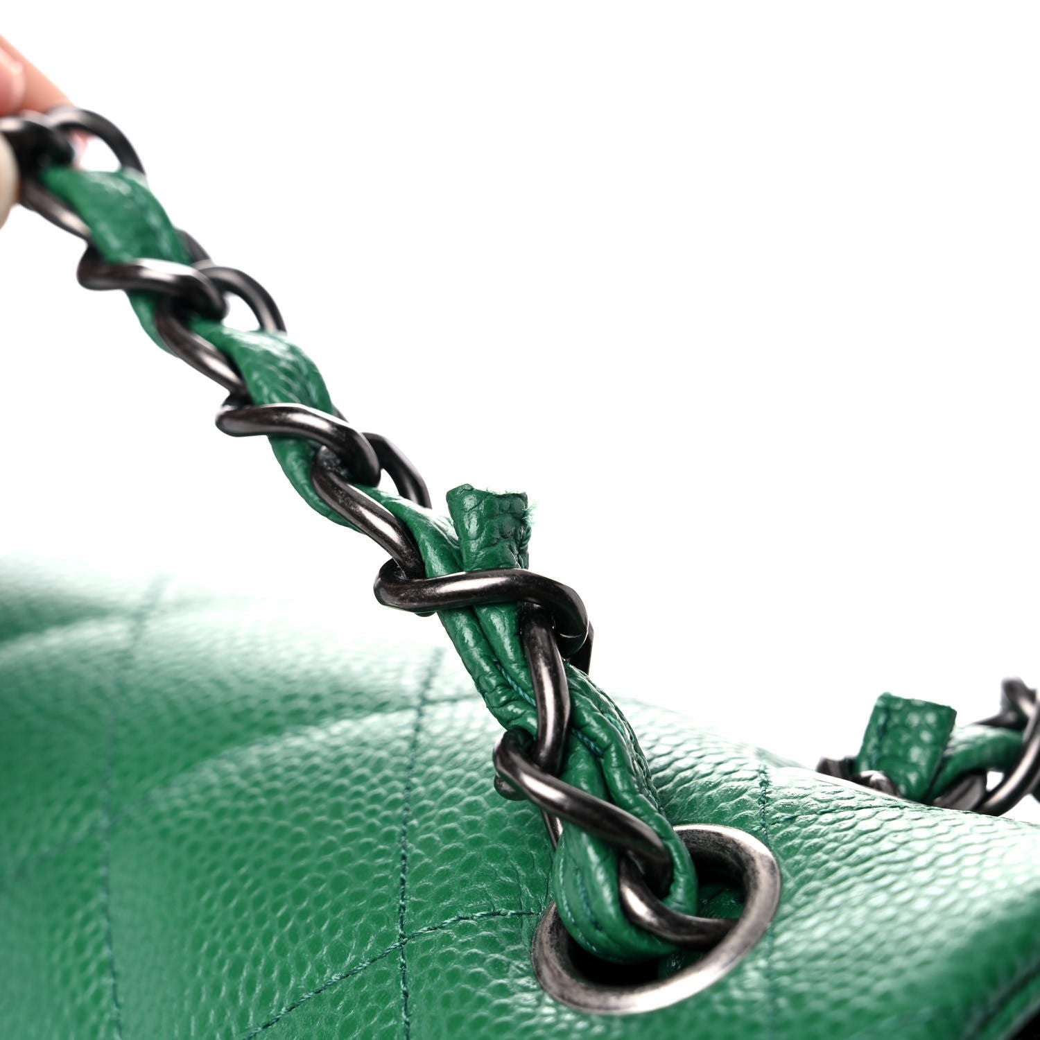 Chanel Caviar Quilted Jumbo Double Flap Green 11 of 12