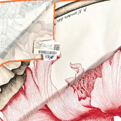 Hermes Silk A l'Ombre des Pivoines Scarf 90 White Orange Vert 3 of 4