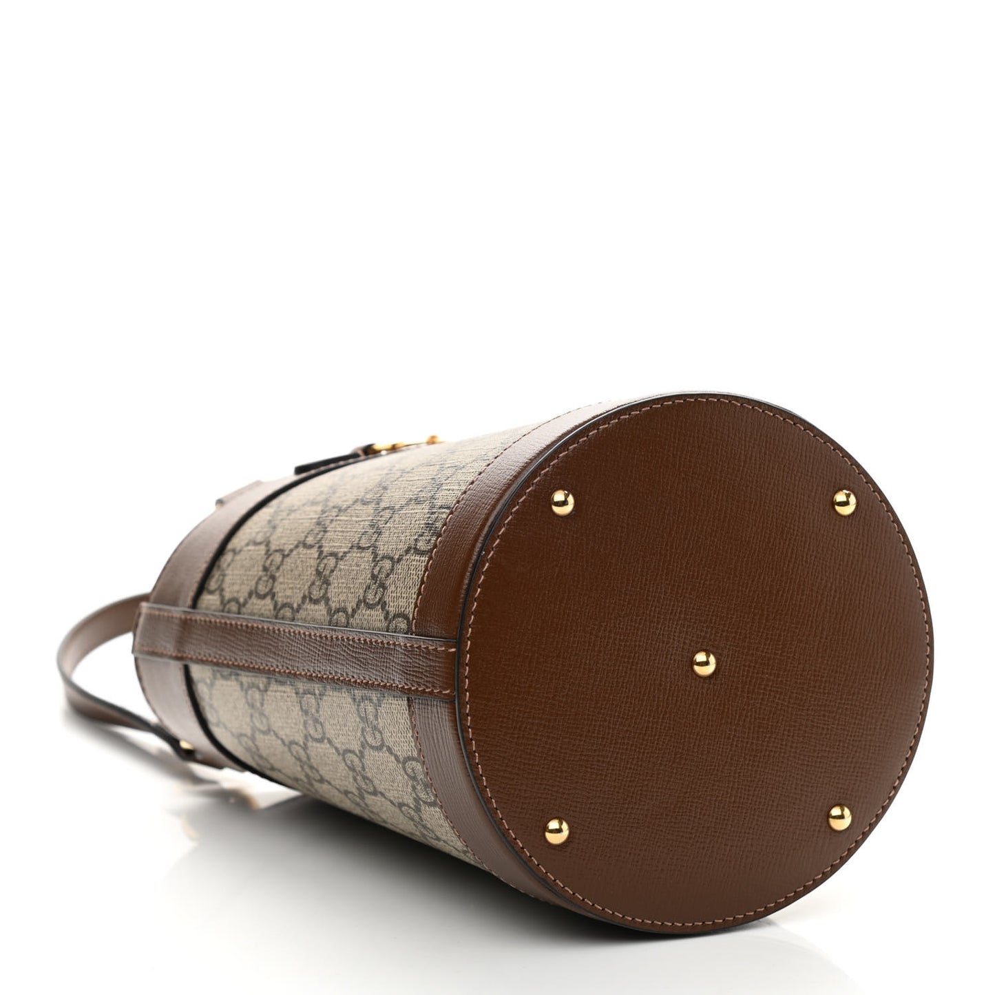 GG Supreme Monogram Azalea Sakai Calfskin Small Horsebit 1955 Drawstring Bucket Bag Beige Ebony Brown Sugar
