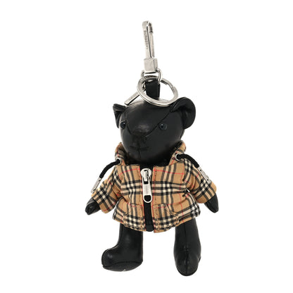 Burberry Grained Calfskin Vintage Check Thomas Trench Teddy Bear Keychain Charm Black 1 of 4