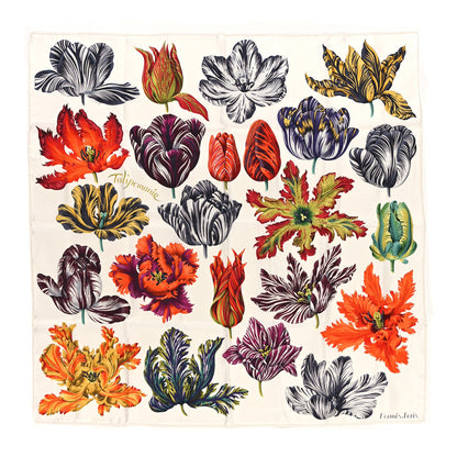 Hermes Silk Tulipomanie Scarf 90 White Corail Gris 1 of 4