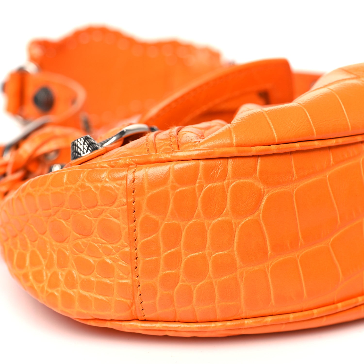 Balenciaga Extra Supple Calfskin Crocodile Embossed Le Cagole Shoulder Bag XS Pop Orange 10 of 12