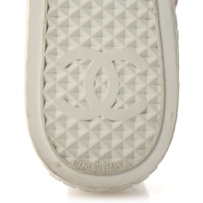 Chanel Printed Fabric Quilted High Top Sneakers 37 Green Pink Blue White 7 of 10