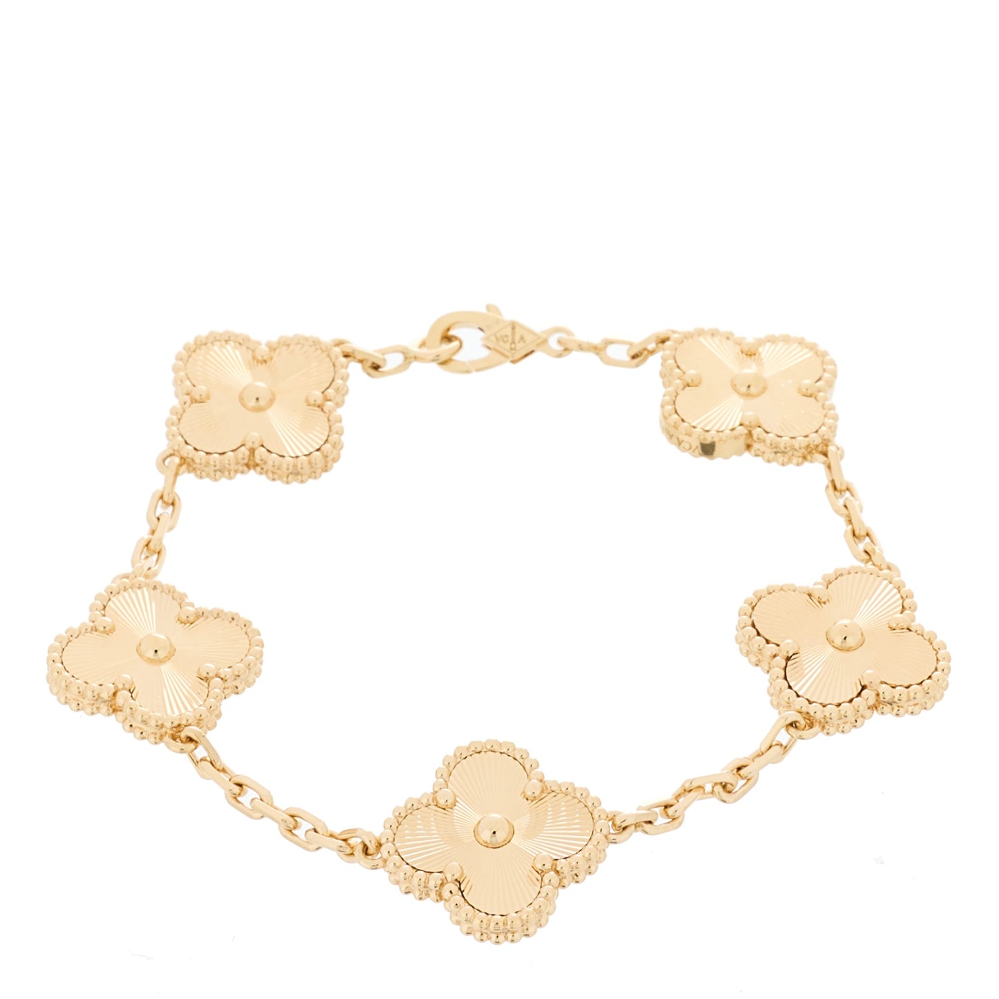 18K Yellow Gold 5 Motifs Guilloche Vintage Alhambra Bracelet