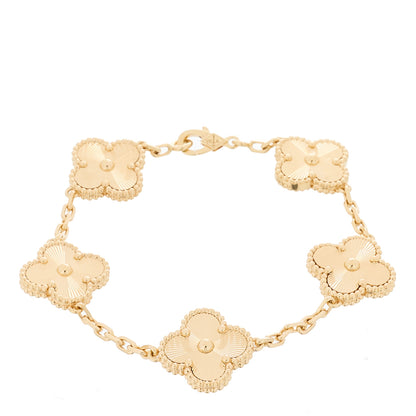 Van Cleef & Arpels 18K Yellow Gold 5 Motifs Guilloche Vintage Alhambra Bracelet 1 of 7
