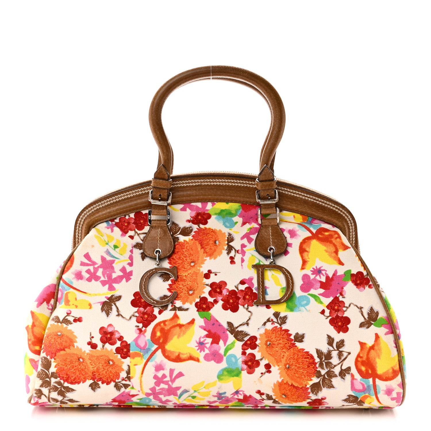 Christian Dior Canvas Floral Frame Satchel 1 of 10